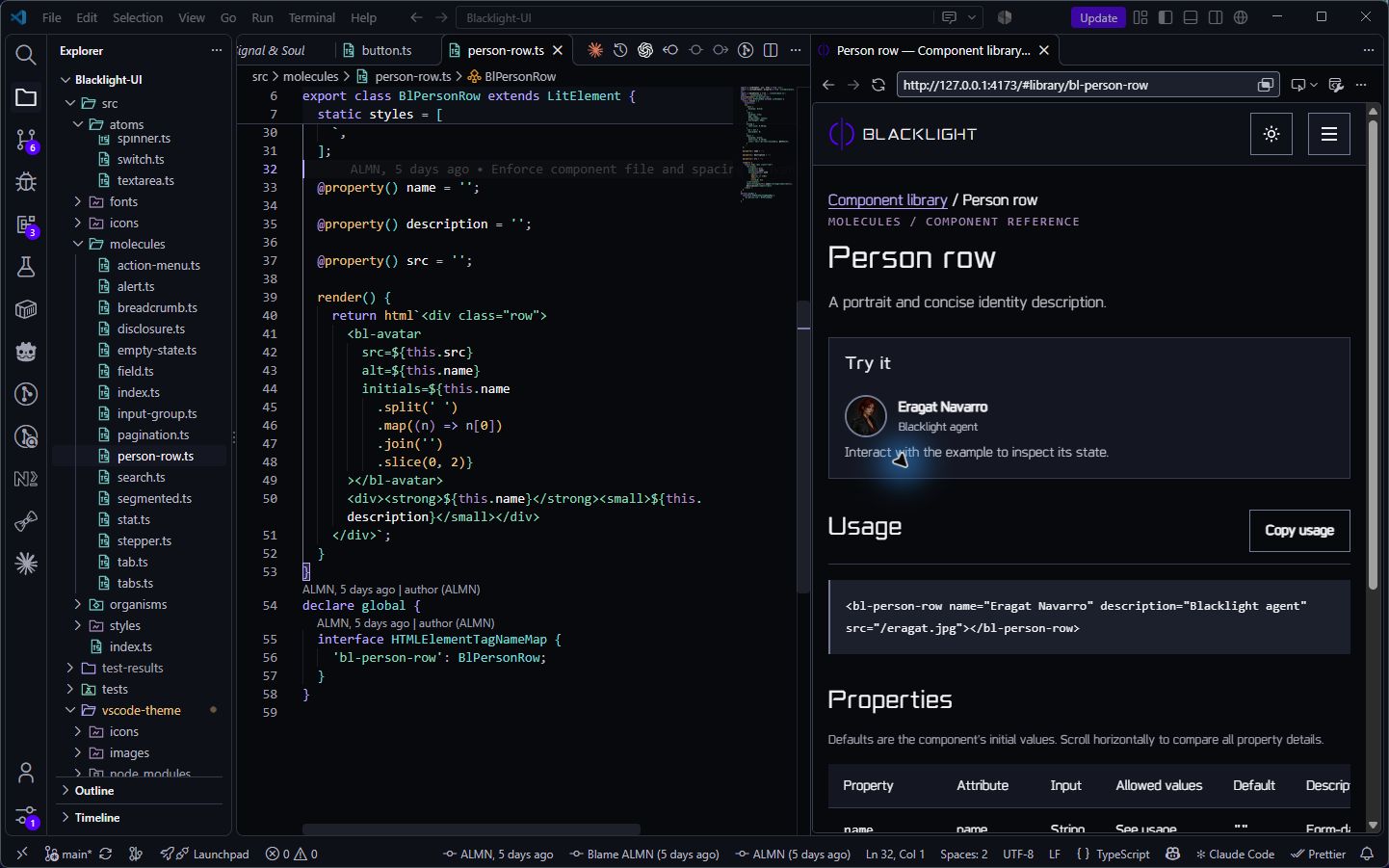 Blacklight Dark with TypeScript, matching Explorer icons, and a local Blacklight UI preview.